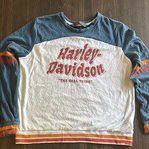 Harley-Davidson Blue and White Sweatshirt with Orange Stripes